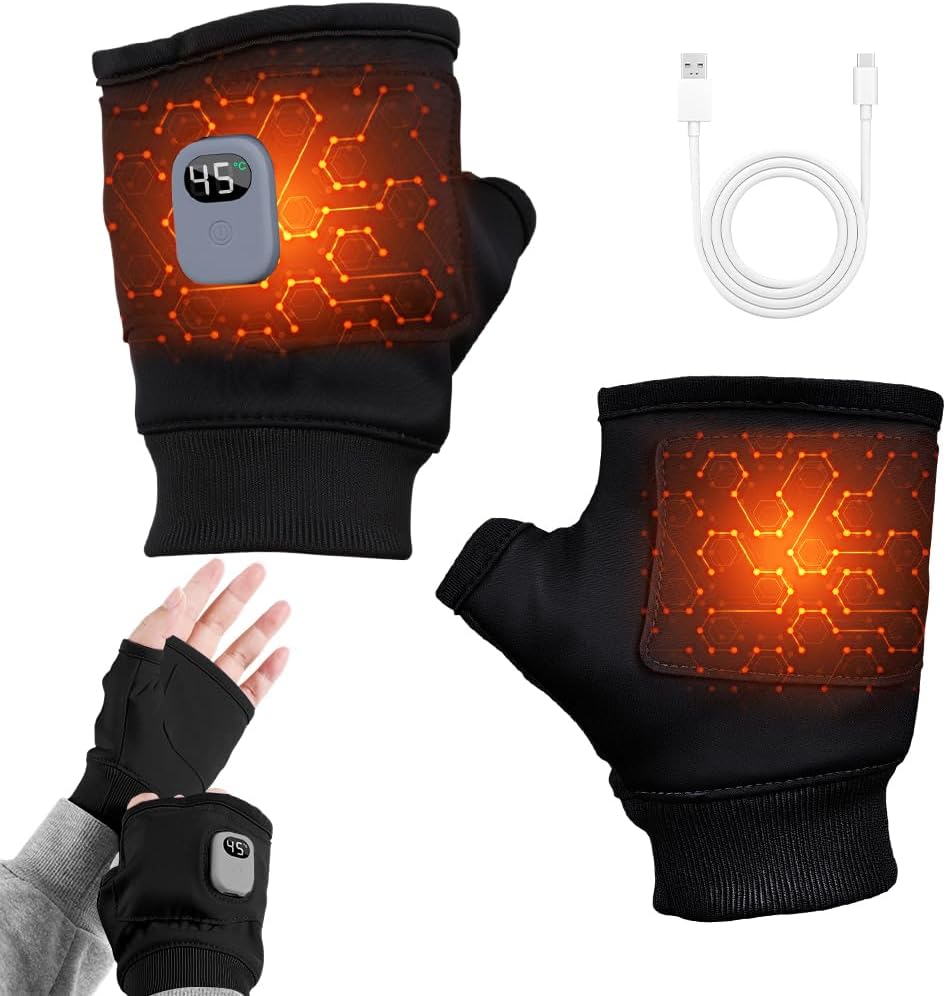 Aekxoeo Portable Heated Fingerless Gloves