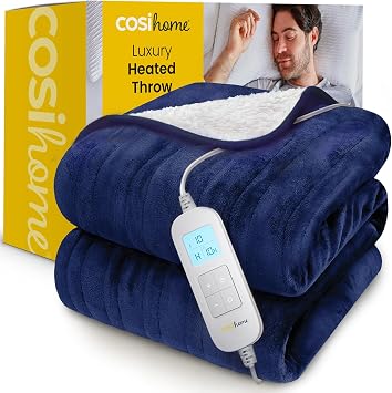 Cosi Home Luxury Fleece & Sherpa Heated Throw Navy