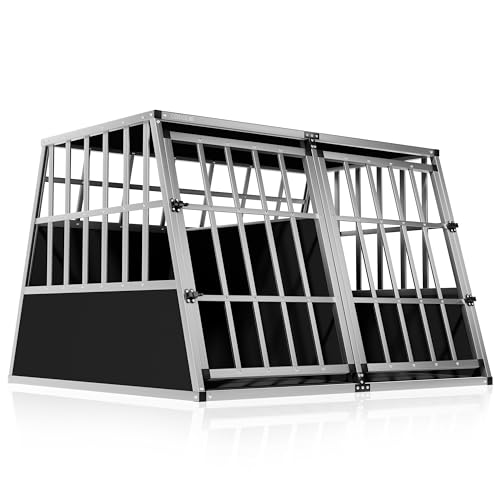 CADOCA® Large Dog Crate Aluminium XXL Extra Large Dog Crate for Car Boot Strong Safe Pet Carrier for Dogs, Cats & Puppies Durable Pet Cage for Dog Bed Divider, Easy-Clean Tray Ventilated Travel Crate - Featured