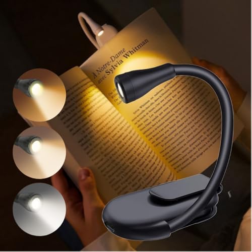AMFUN Reading Light, LED Book Lights, Rechargeable Reading Lamp with 3 Eye-Protecting Lighting, 360° Flexible Gooseneck Clip on Book Light, Black - Featured