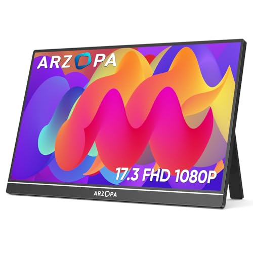 ARZOPA 17.3 Inch Big Portable Monitor, 1920×1080 FHD HDR IPS Kickstand Monitor for Laptop, HDMI USB C External Second Screen for PC/Mac/PS3/4/5/Xbox (A1M - Featured