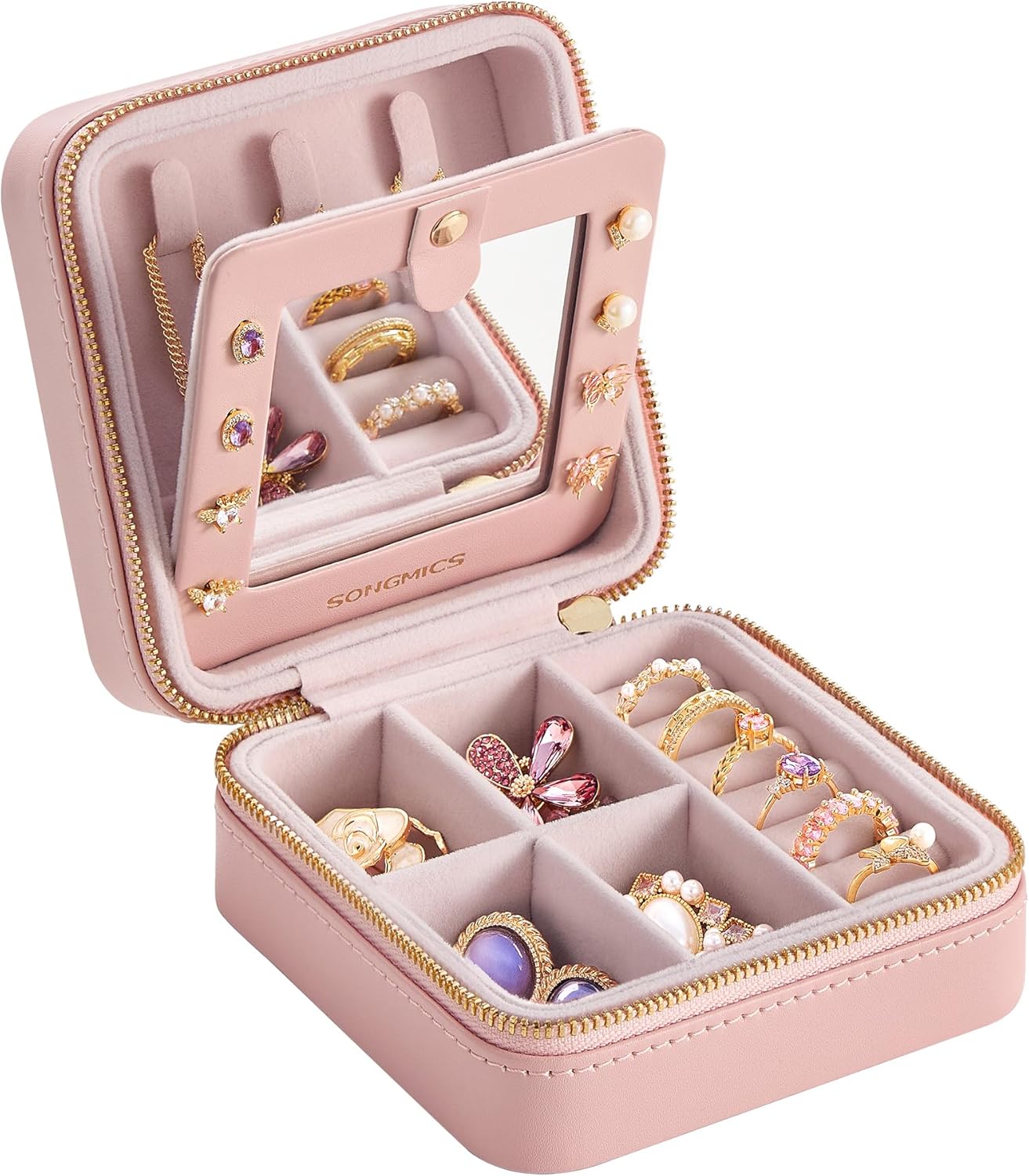 SONGMICS Travel Jewellery Box with Interior Mirror