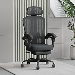 HapGIFT Office Chair, Ergonomic Office Chair with Footrest, Mesh Computer Chair for Adults, Adjustable Height Desk Chair with Adjustable Headrest, Home Work Chairs with Link Armrest, 350LBS, Black - Featured