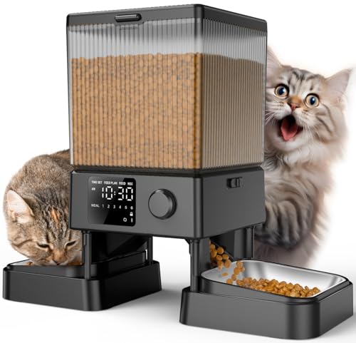 oneisall 5L Automatic Cat Feeder with Timer for 2 Cats, Knob Model Automatic Feeders for Cats Dogs, Dry Food Cat Food Dispenser Auto 10s Voice Recordings - Featured