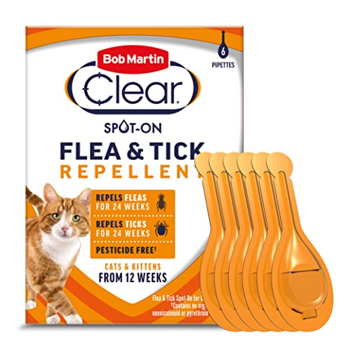 Bob Martin Clear Spot On Flea and Tick Repellent for Cats and Kittens - Pesticide-Free Protection (6 Pipettes) - Featured