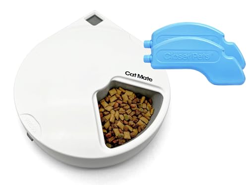 Cat Mate C500 Automatic 5 Bowl Digital Timer-Controlled Pet Feeder - For Cats and Small Dogs, Wet or Dry Food, includes Twin Ice Packs, 5 Meals Up To 330 g Each, White - Featured