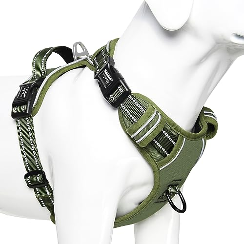 HEELE Dog Harness, No Pull Large, Release on Neck, Front Back Clips Dog Vest Harness Reflective Adjustable Padded, Easy Control Handle for Outdoor Walking Training, Green, L - Featured
