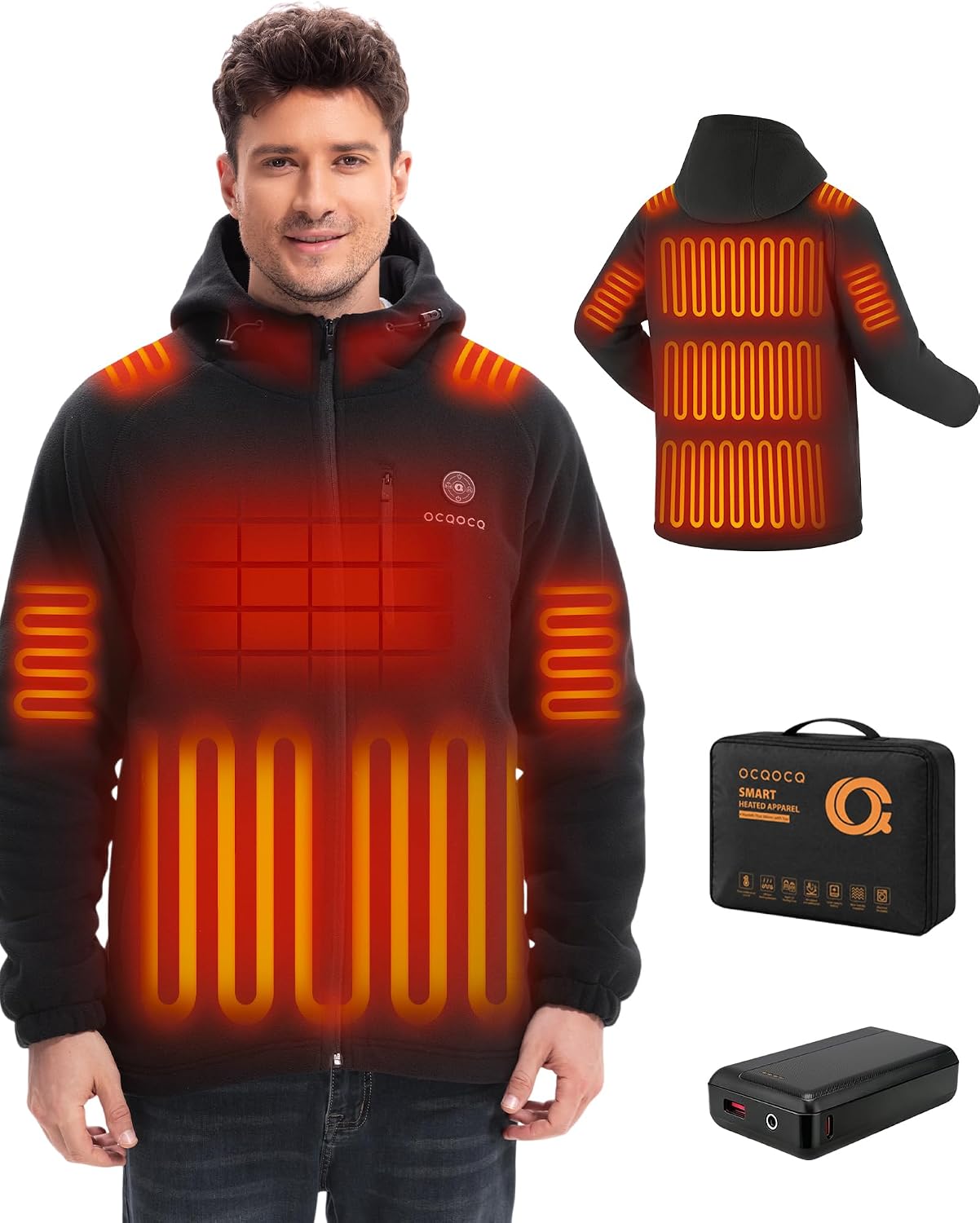 OCQOCQ Fleece Heated Jacket for Men with 16000mAh Battery