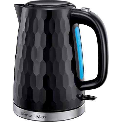 Russell Hobbs Honeycomb Electric 1.7L Cordless Kettle (Fast Boil 3KW, Black premium plastic, matt & high gloss finish, Removable washable anti-scale filter, Push button lid, Perfect pour spout) 26051 - Featured