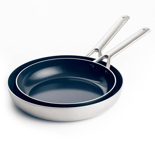 Blue Diamond Cookware Triple Steel Stainless Steel Diamond Reinforced Ceramic Nonstick 2-Piece Frying Pan Skillet Set, 24 cm and 26 cm, Tri-Ply, PFAS-Free, Multi Clad, Induction, Oven Safe, Silver - Featured