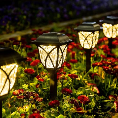 GIGALUMI Solar Lights Outdoor Garden, 6 Pack LED Garden Solar Lights Waterproof, Solar Powered Pathway Lights for Yard, Patio, Landscape, Walkway, Path (Warm White) - Featured