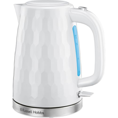 Russell Hobbs Honeycomb Electric 1.7L Cordless Kettle (Fast Boil 3KW, White premium plastic, matt & high gloss finish, Removable washable anti-scale filter, Push button lid, Perfect pour spout) 26050 - Featured