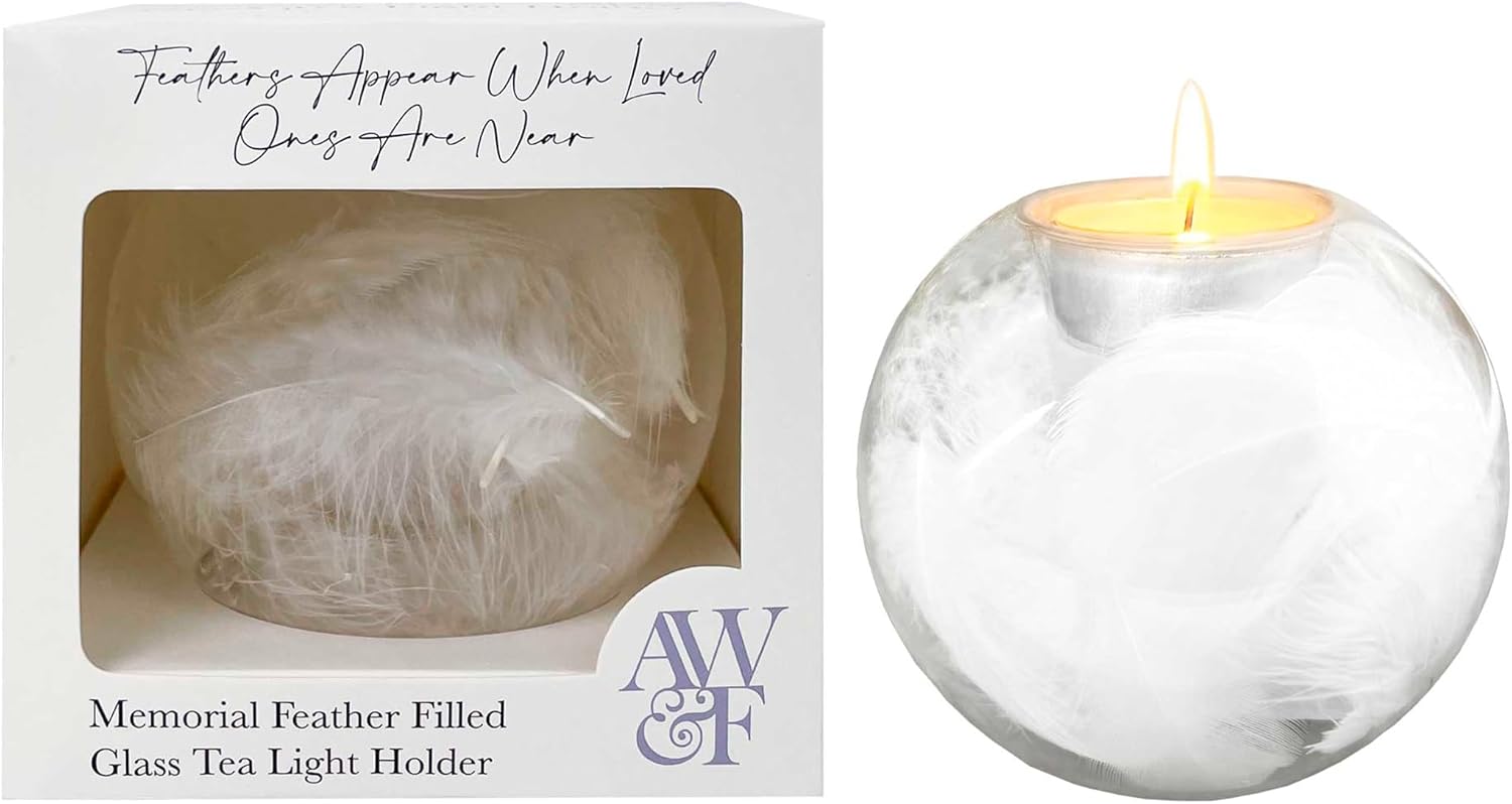 Angels Wings and Feathers Glass Remembrance Candle Holder