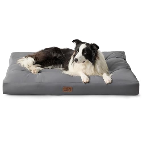 Bedsure Washable Large Dog Bed - 91x68x10cm Flat Dog Bed Mattress with Oxford Fabric, Pet Pillow Cushion for Crate, Dog Mat Outdoor, Grey - Featured