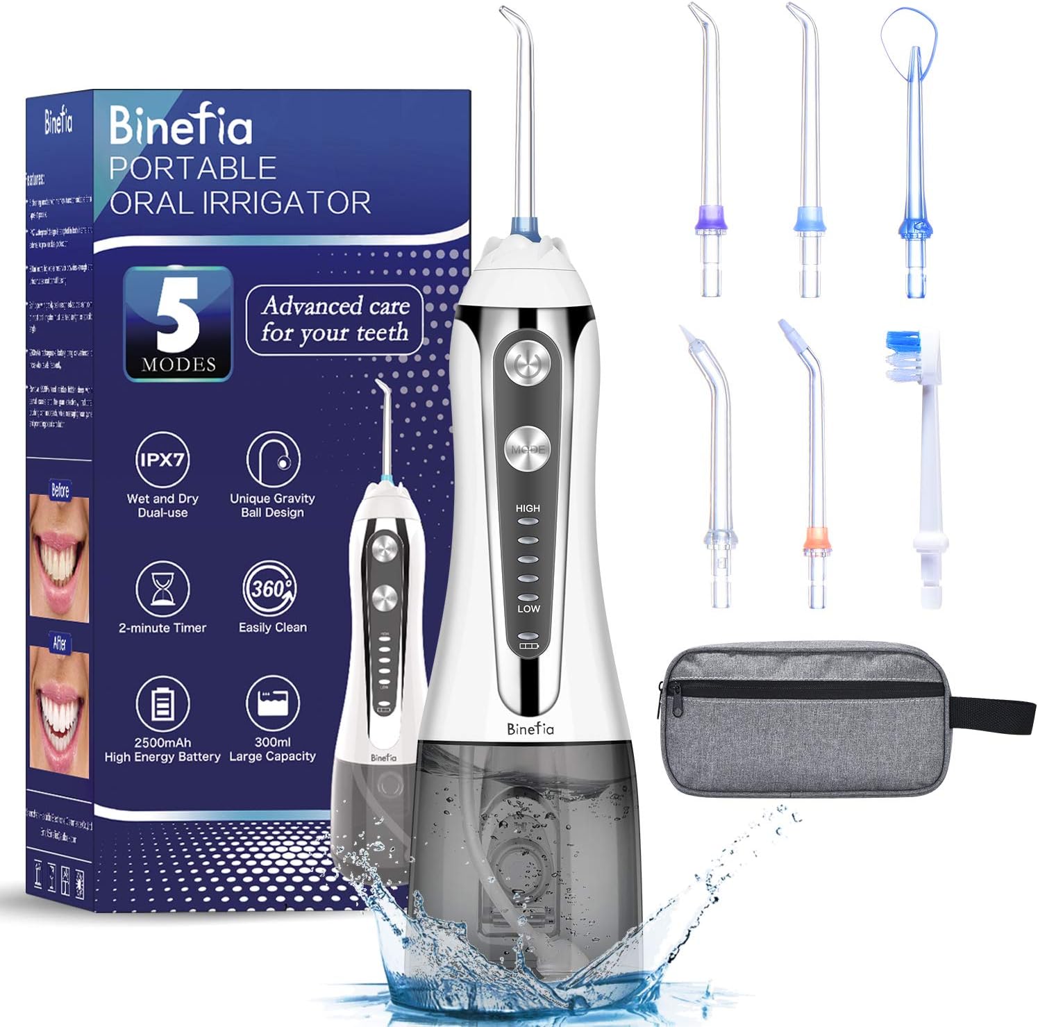 Binefia Water Flosser Cordless with 5 Modes