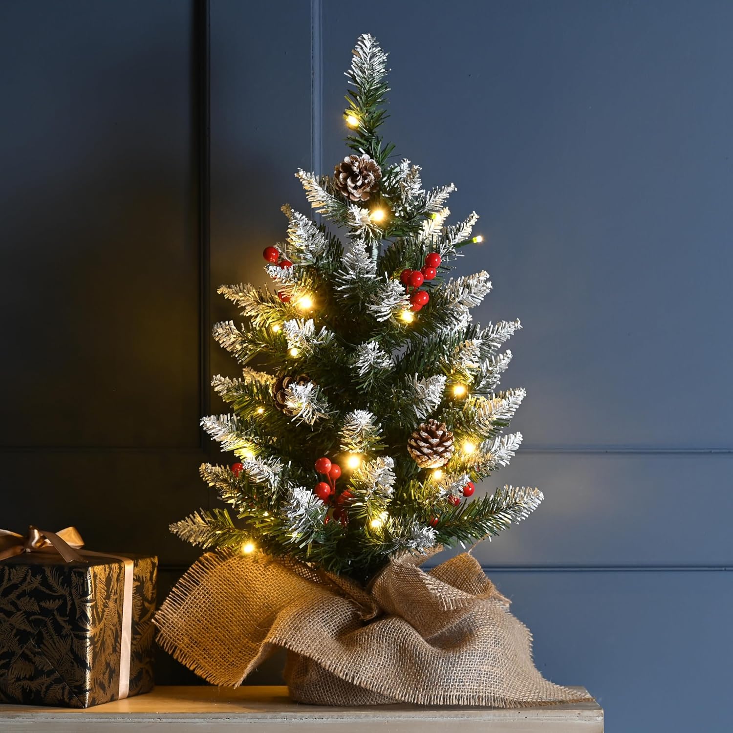 Festive Lights 2ft Prelit Berry & Cone Battery Table Top Christmas Tree