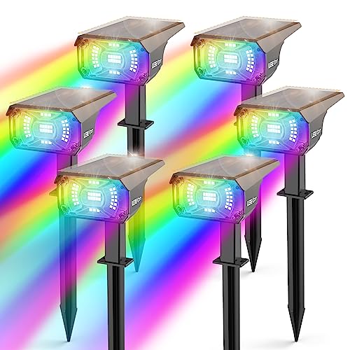 LEREKAM Color Solar Lights Outdoor Waterproof Spotlights with 9 Light Modes, Color Changing Solar Outdoor Lights for Decorate Festivals, Colored Solar Spot Lights Auto On/Off, RGBW 6 Pack - Featured