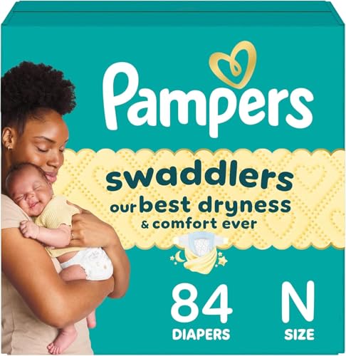 Diapers Newborn/Size 0 (< 10 lb), 84 Count - Pampers Swaddlers Disposable Baby Diapers, Super Pack - Featured