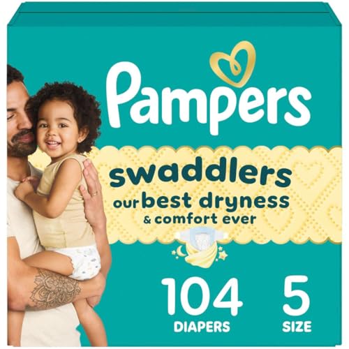 Diapers Size 5, 104 Count - Pampers Swaddlers Disposable Baby Diapers, Enormous Pack - Featured