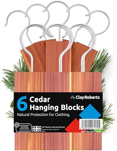 100% Natural Cedarwood Blocks for Wardrobe & Drawer – Chemical-Free Clothes Moth Repellent & Freshener, Pack of 6 Hanging Blocks – Wardrobe Storage Protection - Featured
