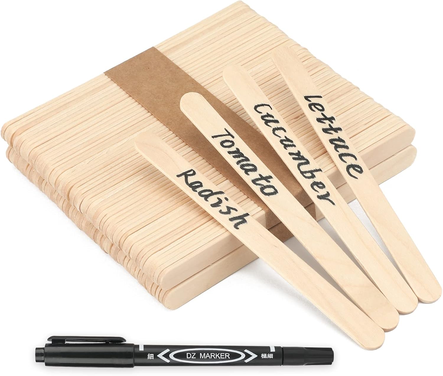 KINGLAKE 50 Wooden Plant Labels with a Marker Pen