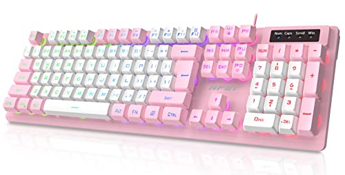 NPET K10 Wired Gaming Keyboard, RGB Backlit, Spill-Resistant Design, Multimedia Keys, Quiet Silent USB Membrane Keyboard for Desktop, Computer, PC（Begonia - Featured