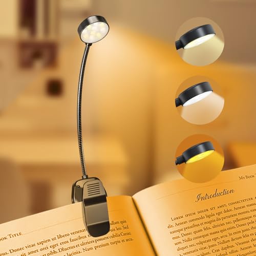 KTEBO Rechargeable Book Reading Light Lamp, LED Book Light for Reading in Bed - Eye Caring Adjustable Brightness 3 Color Temperatures 20+ Hours Runtime, Type-C Book Light Clip on,Christmas Gifts - Featured
