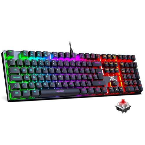 TECKNET Mechanical Gaming Keyboard - Red Switches Mechanical Keyboard with 109 Keys, 24 LED Lighting Modes, Fully Programmable Keys & Anti-Ghosting for Gaming, PC, Windows, Gamer, Office, UK Layout - Featured