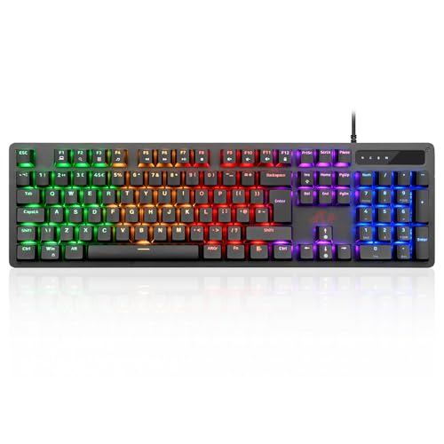 Rii Mechanical Keyboard,Full Size 104 Keys Gaming Keyboard Mechanical with Blue Switches RGB Backlit USB Wired Compatible with PC Computer Mac PS5 UK Layout - Featured