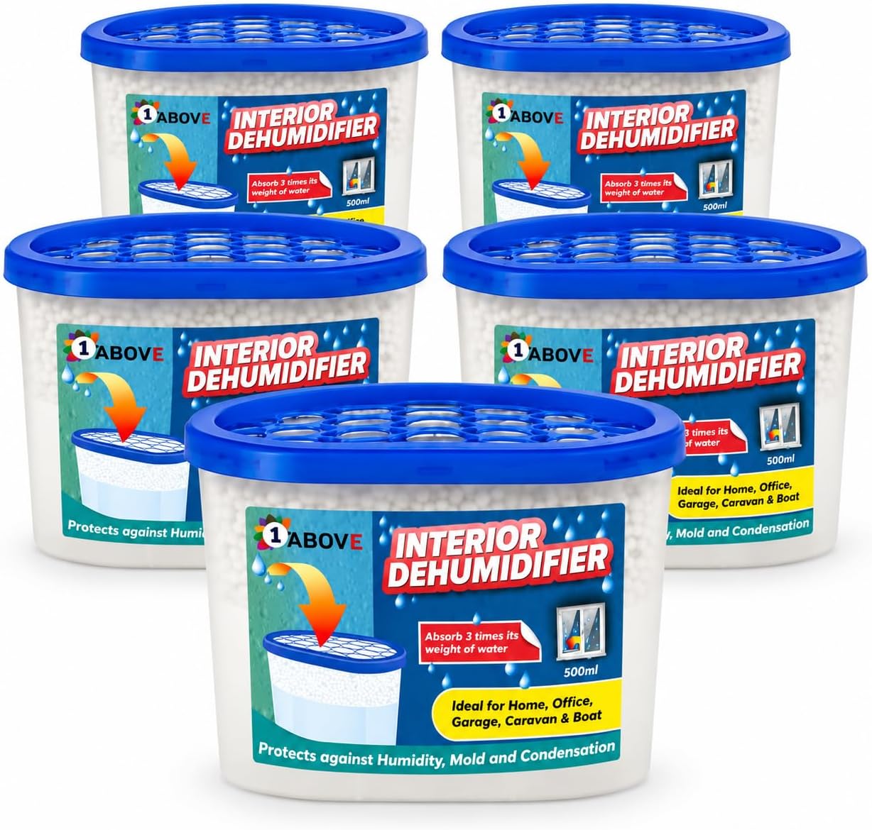 5 Pack 500ml Moisture Absorber Tubs