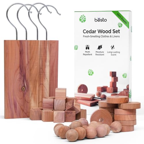 Cedarwood Moth Repellent for Wardrobes, 56 Pcs 100% Natural Cedar Wood Discs, Cedar Wood Rings & Cedar Moth Balls for Storage Box, Drawers, Wardrobe Storage & Clothes, Ideal Moth Killer & Freshener - Featured
