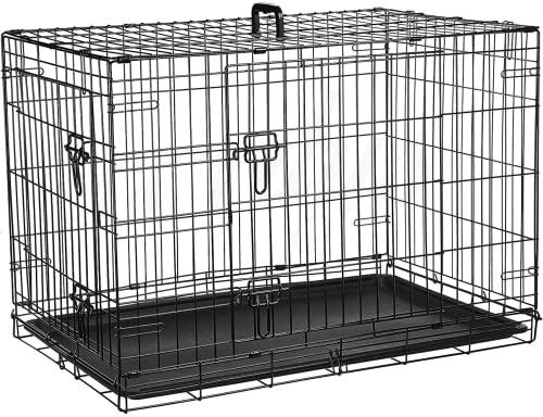 Cardys Medium Sized Dog Crate | Puppy Cage with 2 Doors Dual Access | Easy Clean Removable Plastic Tray | Folding Metal Frame | Portable Training Travel Crate 30 inch - Sliding Locks & Carry Handle - Featured