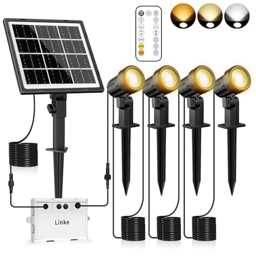 Linke Solar Spot Lights Outdoor Garden, 4 in 1 2700K/4000K/6500K Adjustable LED Solar Powered Spotlight IP66 Waterproof Landscape Spotlights Fence Lights for Yard Lawn Tree Statue - Featured