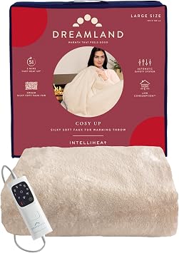 Dreamland Cosy Up Faux Fur Warming Throw 160x120cm Cream