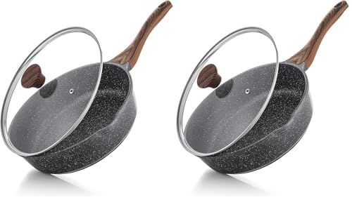 SENSARTE Nonstick Skillet, Deep Frying Pan 26 cm/4 Litre Saute Pan with Lid, Stay-Cool Handle, Healthy Stone Cookware Cooking Pan, Induction Compatible (Pack of 2) - Featured