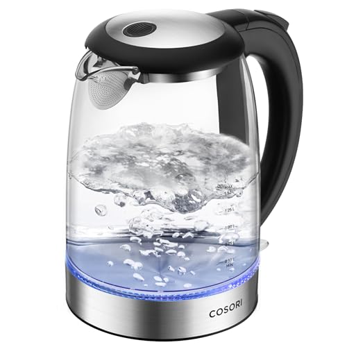 Cosori Kettle, 3000W, Food-Grade Stainless Steel Filter & Inner Lid, Glass Spout, BPA Free, Easy-Clean & No-Splash Design, Electric Fast Boil Tea Kettles With LED, Boil-Dry Protection, Black - Featured