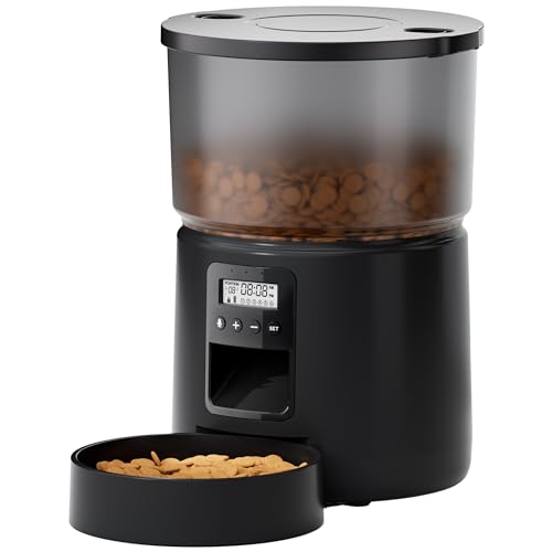 Automatic Cat Feeder Dry Food: Cat Feeder with Timer - Pet Food Dispenser Button Control 1-6 Meals - 3L Auto Dog Bowl with Customize Feeding Schedule - 10s Voice Recorder - Contains Desiccant - Featured