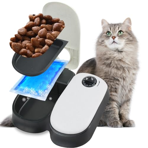 Pawise Automatic Cat & Dog Feeder with Ice Pack, 2-Meal Pet Wet & Dry Food Dispenser with 48-Hour Timer - Featured
