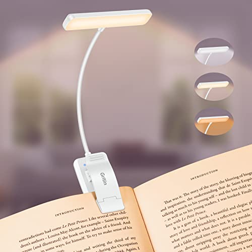 Gritin 19 LED Book Light, Reading Light Book Lamp for Reading at Night with Memory Function, 3 Eye-Protecting Modes -Stepless Dimming, Long Battery Life, 360° Flexible Lamp for Bed,Tablet- White - Featured