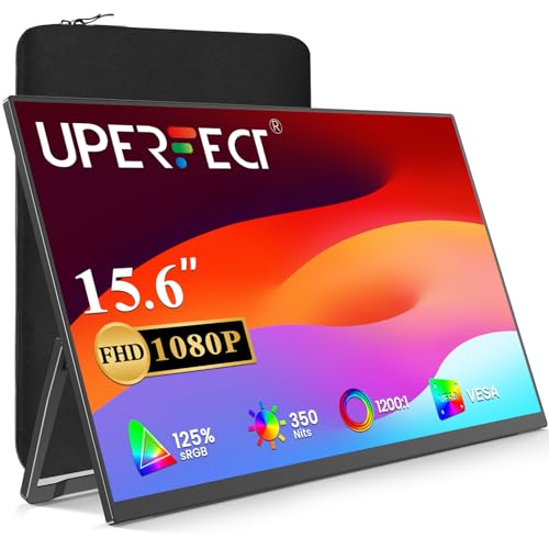 UPERFECT Portable Monitor, 15.6" FHD 1080P IPS Laptop Monitor, Ultra-Slim Travel Small Monitor, USB C Second Screen, Plug & Play Gaming Monitor Mini HDMI Type-C for Laptop/PC/Phone, VESA & Kickstand - Featured