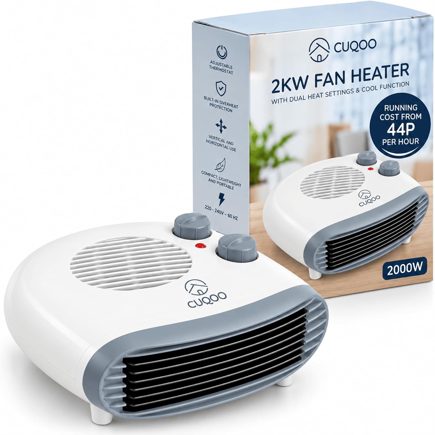 CUQOO 2000W Electric Fan Heater with Thermostat