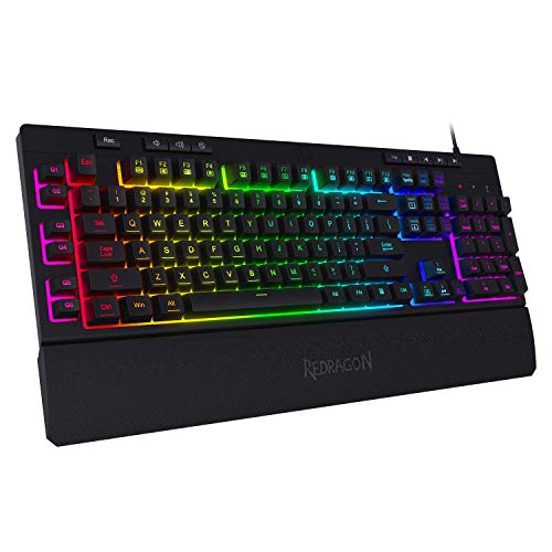 Redragon K512 Shiva RGB Backlit Membrane Gaming Keyboard US-Layout with Multimedia Keys, Linear Mechanical-Feel Switch, 6 Extra On-Board Macro Keys, Dedicated Media Control, Detachable Wrist Rest - Featured