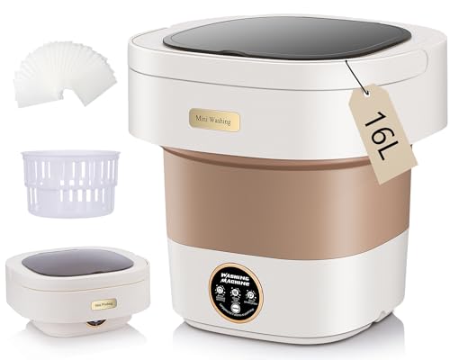 Portable Washing Machine Pink, 16L Upgraded with Spin Basket & 30 Laundry Detergent Sheets, 3 Cleaning Modes for Small Clothes, Foldable Mini Laundry Machine for Home, Apartment, Hotel & Camping - Featured
