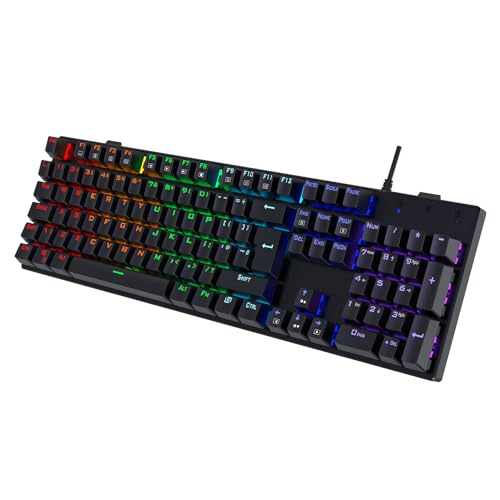 Mechanical Gaming Keyboard,RGB 104 Keys Ultra-Slim Rainbow LED Backlit USB Wired Keyboard with Blue Switches,Durable ABS Keycaps/Anti-Ghosting/Spill-Resistant MechanicalKeyboard for PC Mac Xbox Gamer - Featured